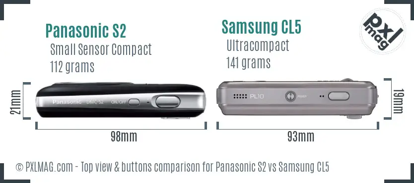 Panasonic S2 vs Samsung CL5 top view buttons comparison