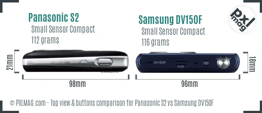 Panasonic S2 vs Samsung DV150F top view buttons comparison Panasonic S2 vs Samsung DV150F top view buttons comparison