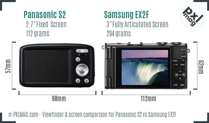 Panasonic S2 vs Samsung EX2F Screen and Viewfinder comparison