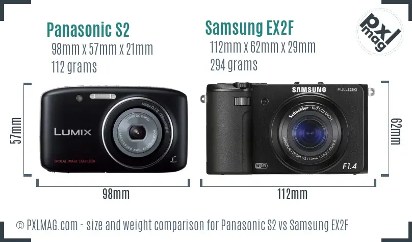 Panasonic S2 vs Samsung EX2F size comparison