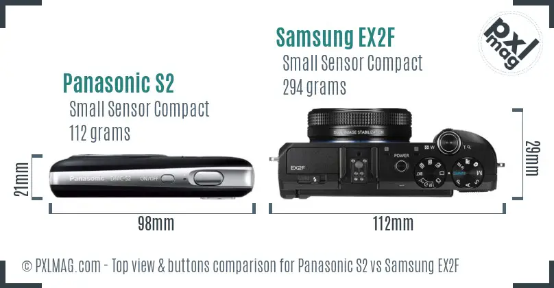 Panasonic S2 vs Samsung EX2F top view buttons comparison