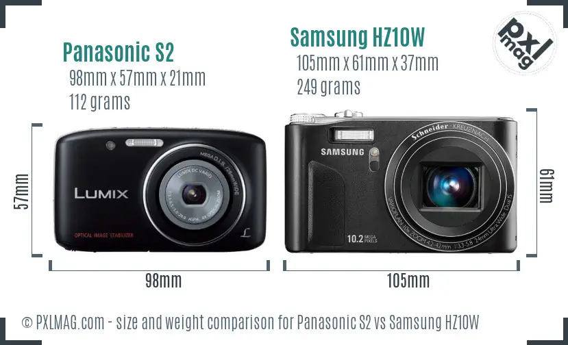 Panasonic S2 vs Samsung HZ10W size comparison