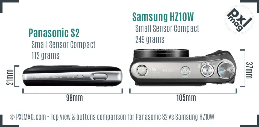 Panasonic S2 vs Samsung HZ10W top view buttons comparison