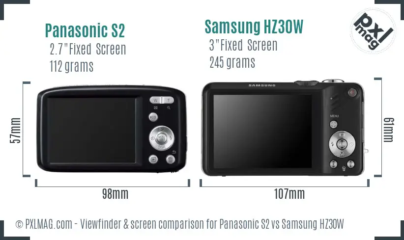 Panasonic S2 vs Samsung HZ30W Screen and Viewfinder comparison Panasonic S2 vs Samsung HZ30W Screen and Viewfinder comparison