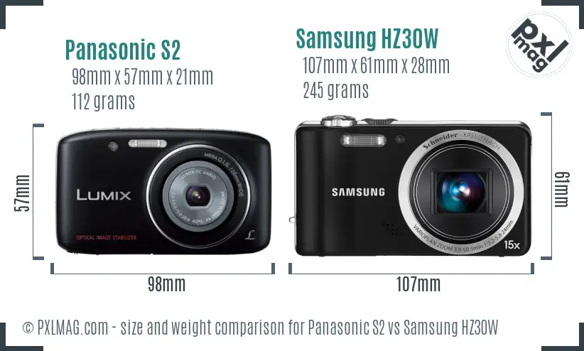Panasonic S2 vs Samsung HZ30W size comparison Panasonic S2 vs Samsung HZ30W size comparison