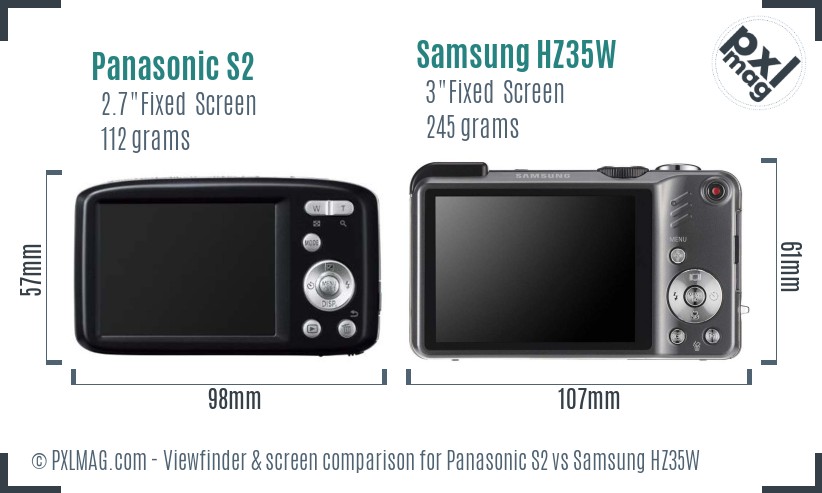 Panasonic S2 vs Samsung HZ35W Screen and Viewfinder comparison