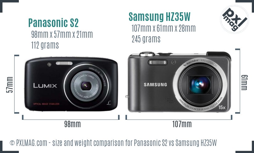 Panasonic S2 vs Samsung HZ35W size comparison
