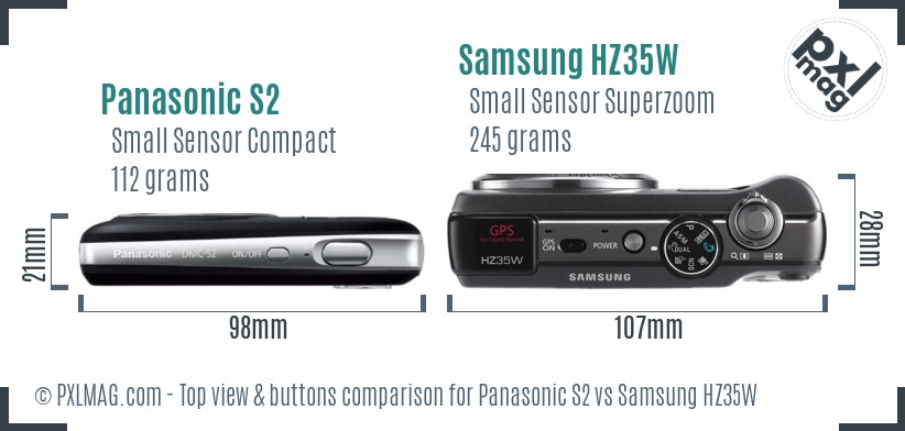 Panasonic S2 vs Samsung HZ35W top view buttons comparison