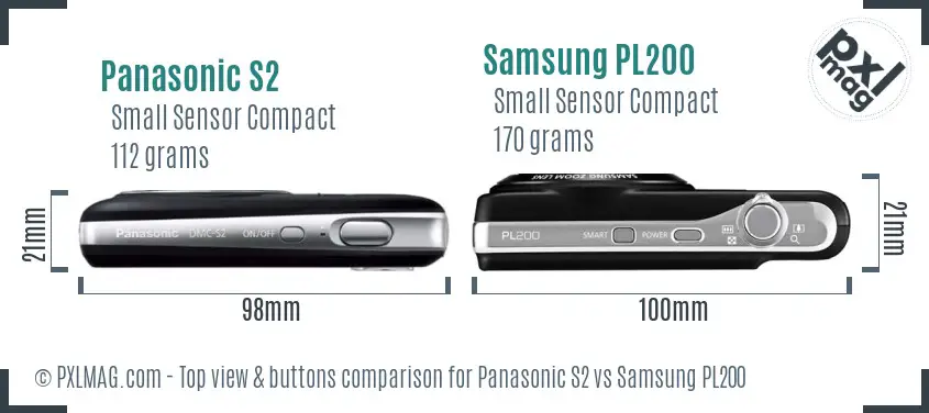 Panasonic S2 vs Samsung PL200 top view buttons comparison Panasonic S2 vs Samsung PL200 top view buttons comparison
