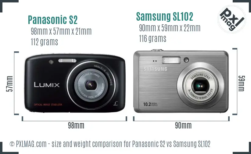 Panasonic S2 vs Samsung SL102 size comparison