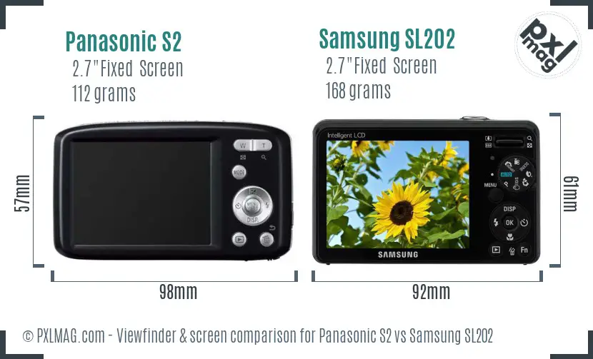 Panasonic S2 vs Samsung SL202 Screen and Viewfinder comparison