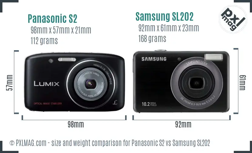 Panasonic S2 vs Samsung SL202 size comparison