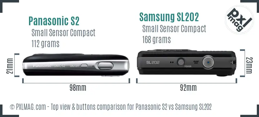 Panasonic S2 vs Samsung SL202 top view buttons comparison