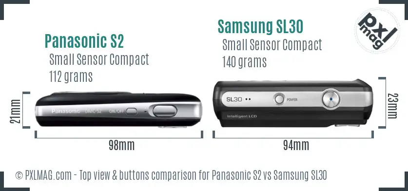 Panasonic S2 vs Samsung SL30 top view buttons comparison