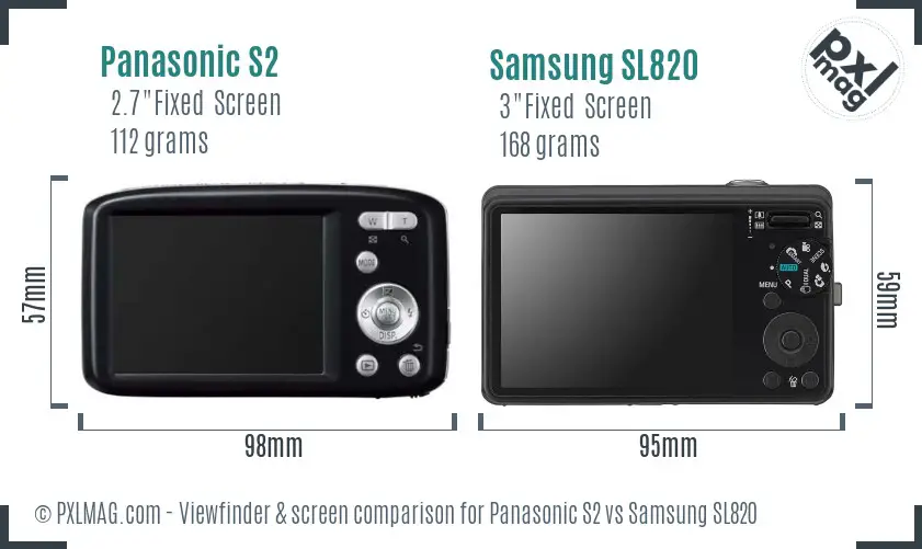 Panasonic S2 vs Samsung SL820 Screen and Viewfinder comparison