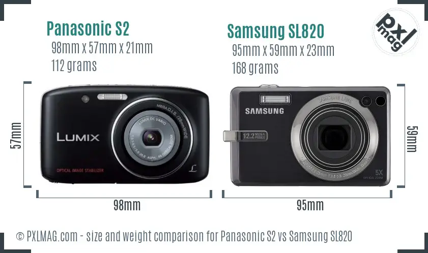 Panasonic S2 vs Samsung SL820 size comparison