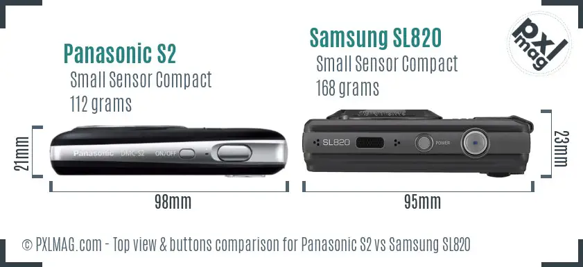 Panasonic S2 vs Samsung SL820 top view buttons comparison