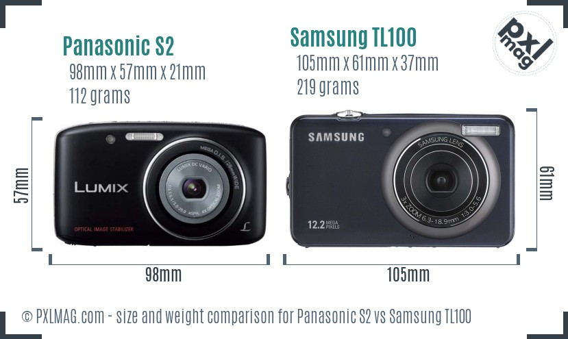 Panasonic S2 vs Samsung TL100 size comparison