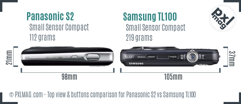 Panasonic S2 vs Samsung TL100 top view buttons comparison