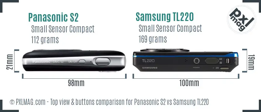 Panasonic S2 vs Samsung TL220 top view buttons comparison
