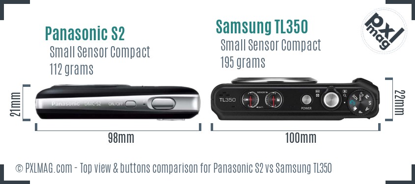 Panasonic S2 vs Samsung TL350 top view buttons comparison