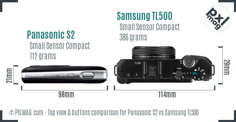 Panasonic S2 vs Samsung TL500 top view buttons comparison