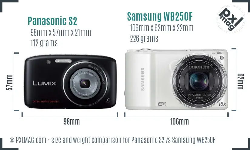 Panasonic S2 vs Samsung WB250F size comparison