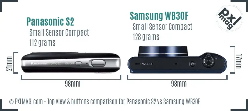 Panasonic S2 vs Samsung WB30F top view buttons comparison Panasonic S2 vs Samsung WB30F top view buttons comparison