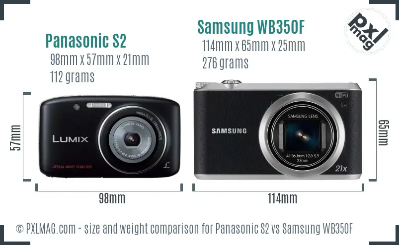 Panasonic S2 vs Samsung WB350F size comparison