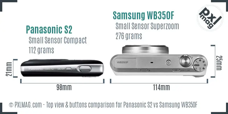 Panasonic S2 vs Samsung WB350F top view buttons comparison