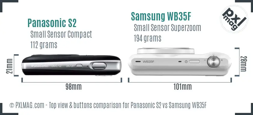 Panasonic S2 vs Samsung WB35F top view buttons comparison