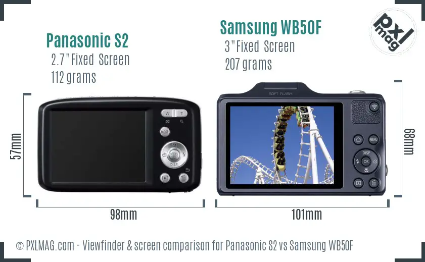 Panasonic S2 vs Samsung WB50F Screen and Viewfinder comparison