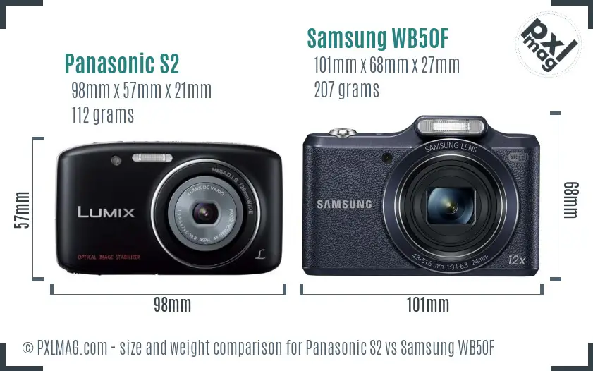 Panasonic S2 vs Samsung WB50F size comparison