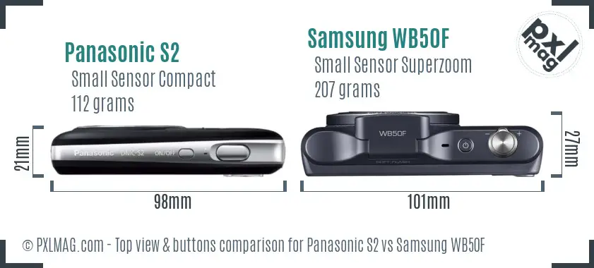 Panasonic S2 vs Samsung WB50F top view buttons comparison