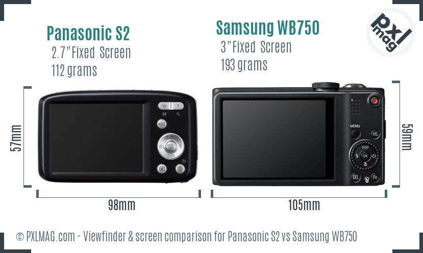 Panasonic S2 vs Samsung WB750 Screen and Viewfinder comparison