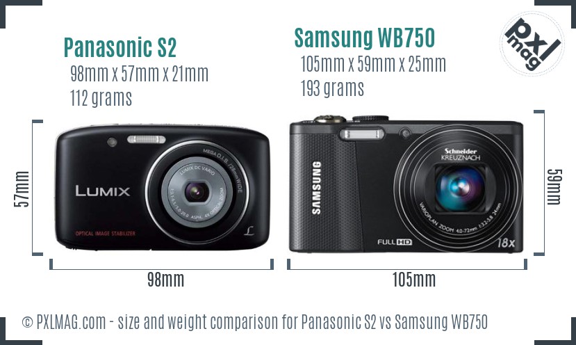 Panasonic S2 vs Samsung WB750 size comparison