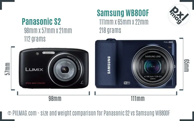 Panasonic S2 vs Samsung WB800F size comparison