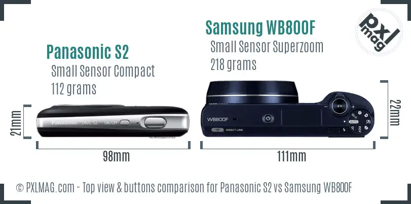 Panasonic S2 vs Samsung WB800F top view buttons comparison