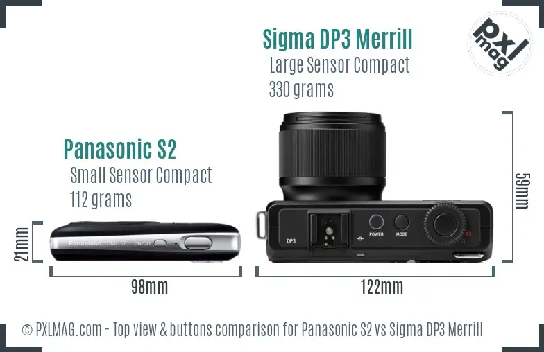 Panasonic S2 vs Sigma DP3 Merrill top view buttons comparison