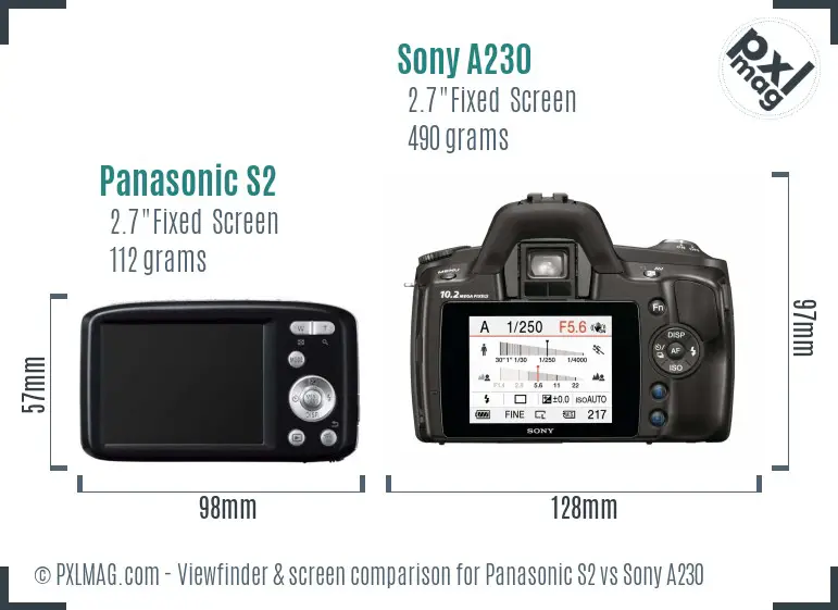 Panasonic S2 vs Sony A230 Screen and Viewfinder comparison