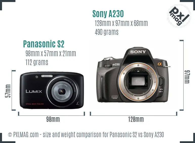 Panasonic S2 vs Sony A230 size comparison