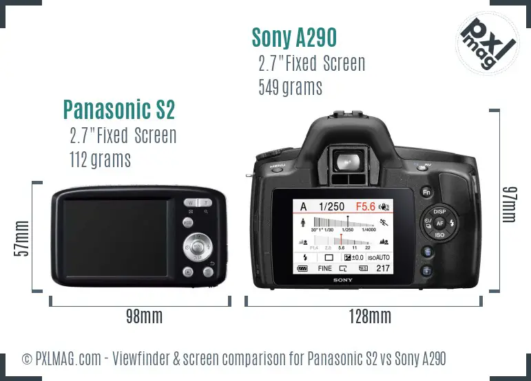 Panasonic S2 vs Sony A290 Screen and Viewfinder comparison Panasonic S2 vs Sony A290 Screen and Viewfinder comparison
