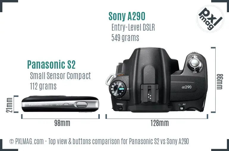 Panasonic S2 vs Sony A290 top view buttons comparison Panasonic S2 vs Sony A290 top view buttons comparison