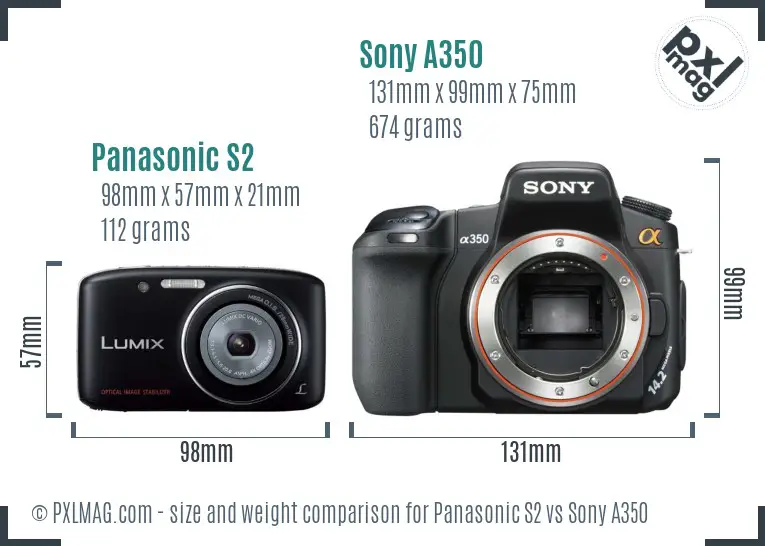 Panasonic S2 vs Sony A350 size comparison