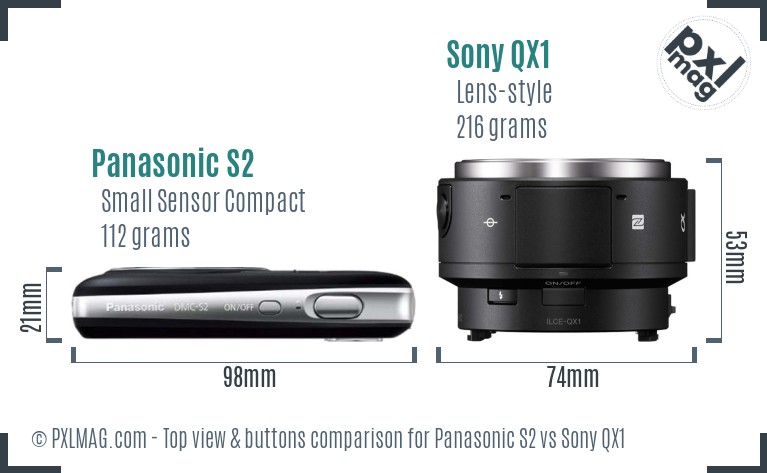 Panasonic S2 vs Sony QX1 top view buttons comparison