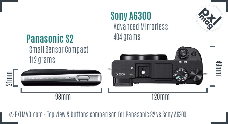 Panasonic S2 vs Sony A6300 top view buttons comparison