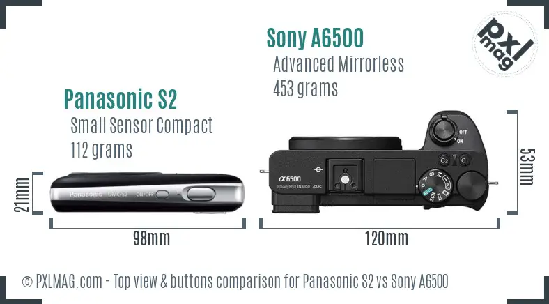 Panasonic S2 vs Sony A6500 top view buttons comparison