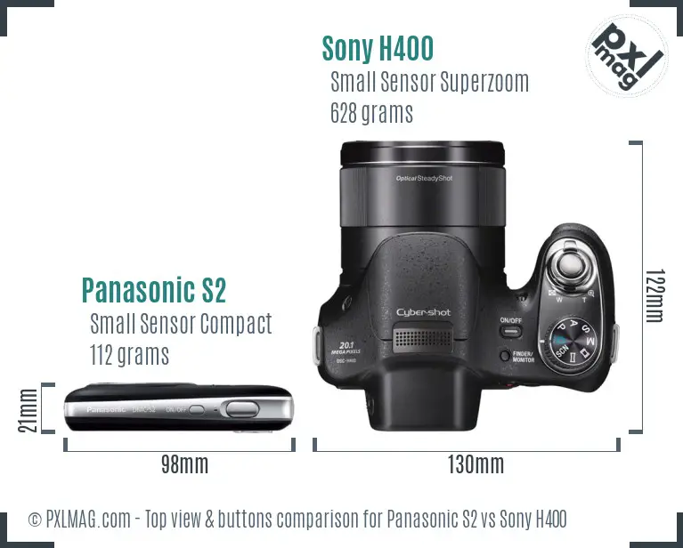 Panasonic S2 vs Sony H400 top view buttons comparison Panasonic S2 vs Sony H400 top view buttons comparison