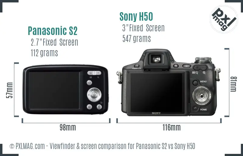 Panasonic S2 vs Sony H50 Screen and Viewfinder comparison