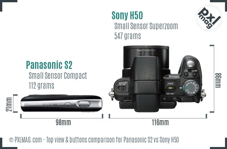 Panasonic S2 vs Sony H50 top view buttons comparison